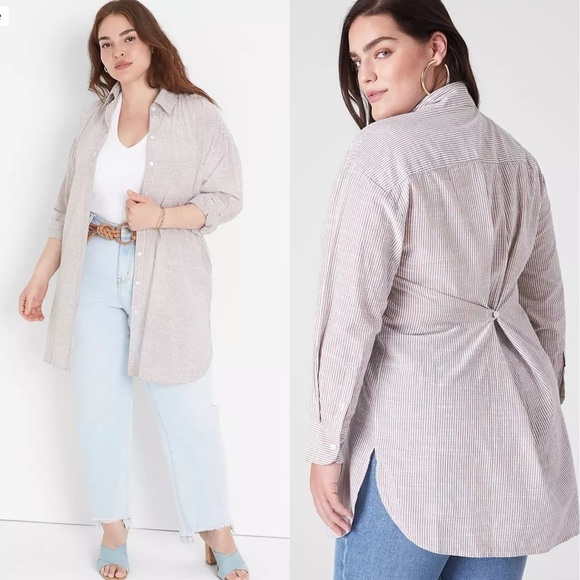 4 for $40 SALE! Lane Bryant Collared Button-Down Tunic, Cocoa Stripe, Size 26/28 - Picture 1 of 16